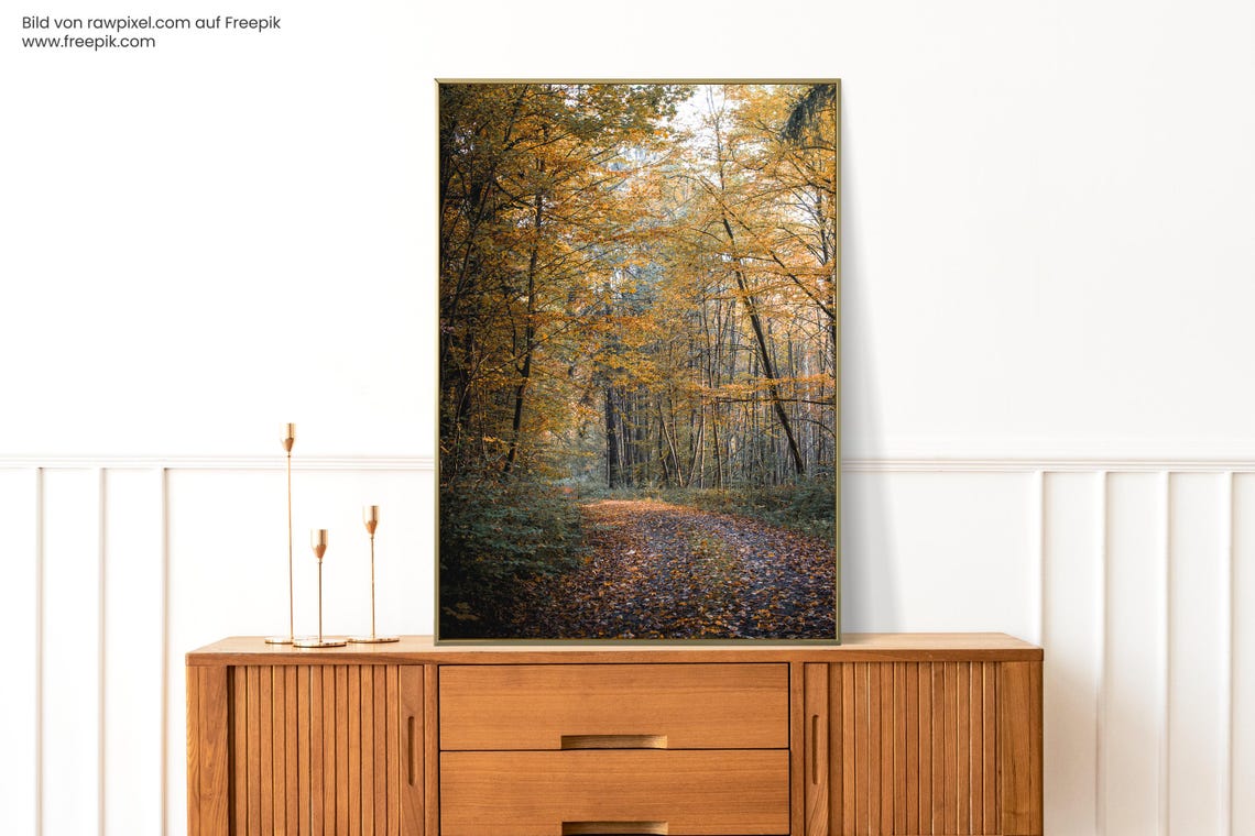 Golden Autumn Forest Path Covered in Fallen Leaves Nature Poster - Image 2