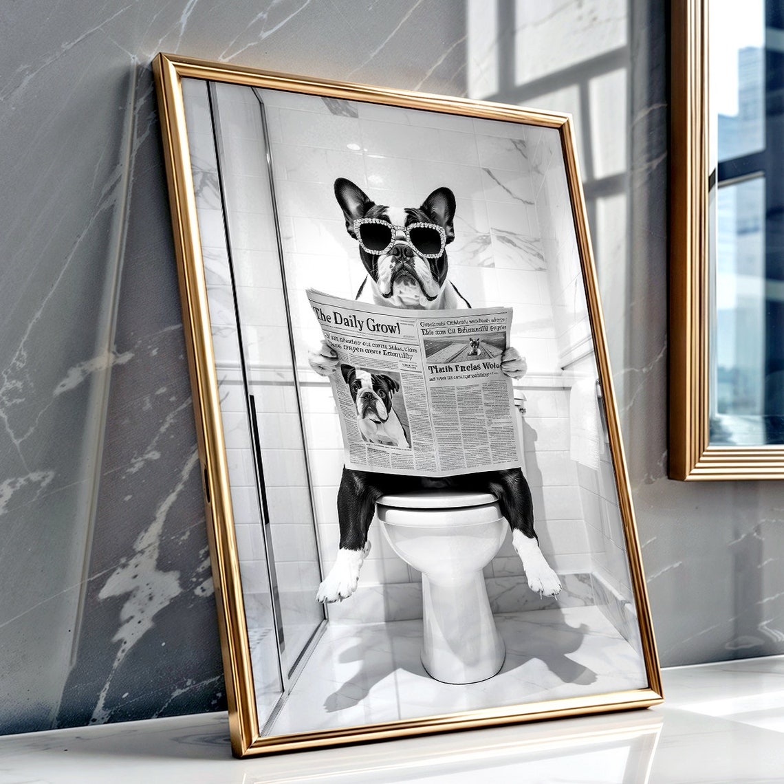 English Bulldog Wall Art English Bulldog Poster Funny Bathroom Decor English Bulldog Print Toilet Print Dog Gift - Image 2