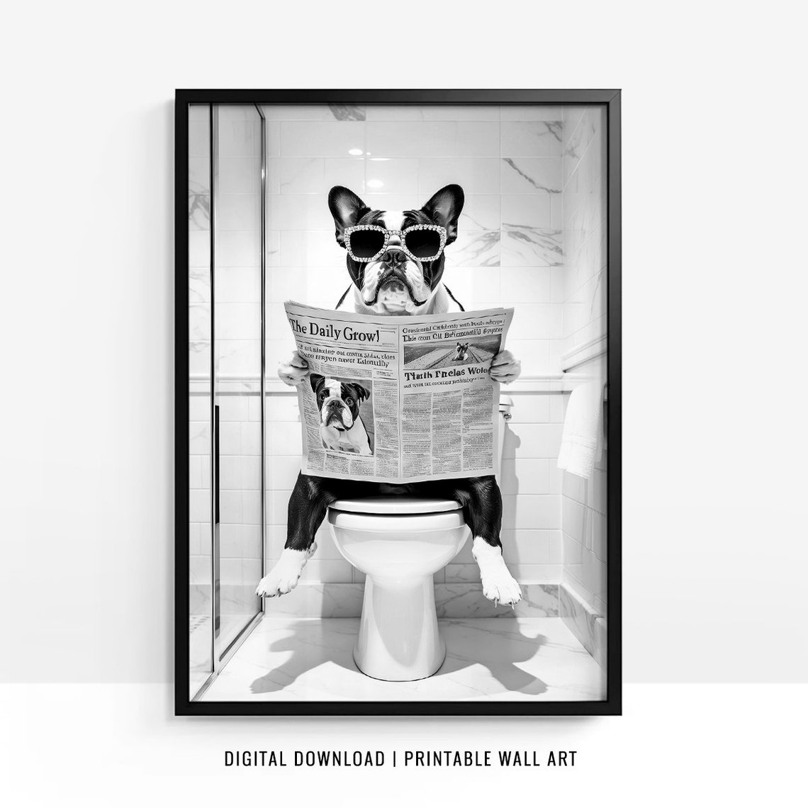 English Bulldog Wall Art English Bulldog Poster Funny Bathroom Decor English Bulldog Print Toilet Print Dog Gift