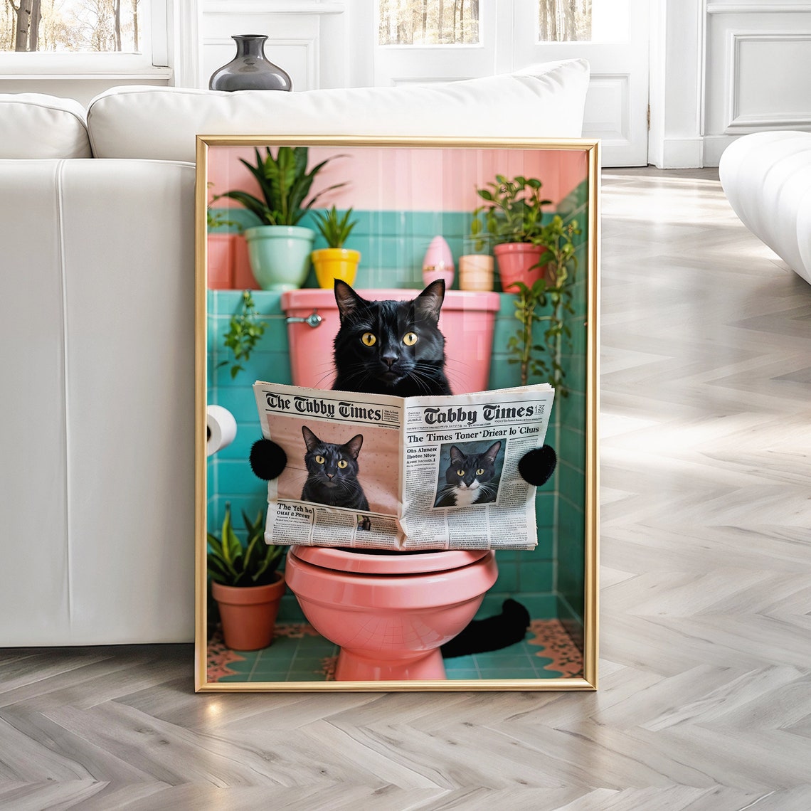 Black Cat Toilet Print, Funny Bathroom Art Print - Image 3