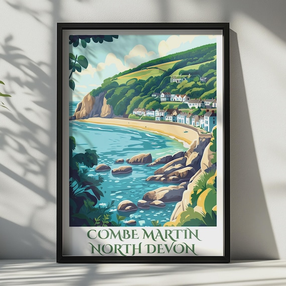 Combe Martin North Devon Travel Poster Coastal Village Wall Art Print