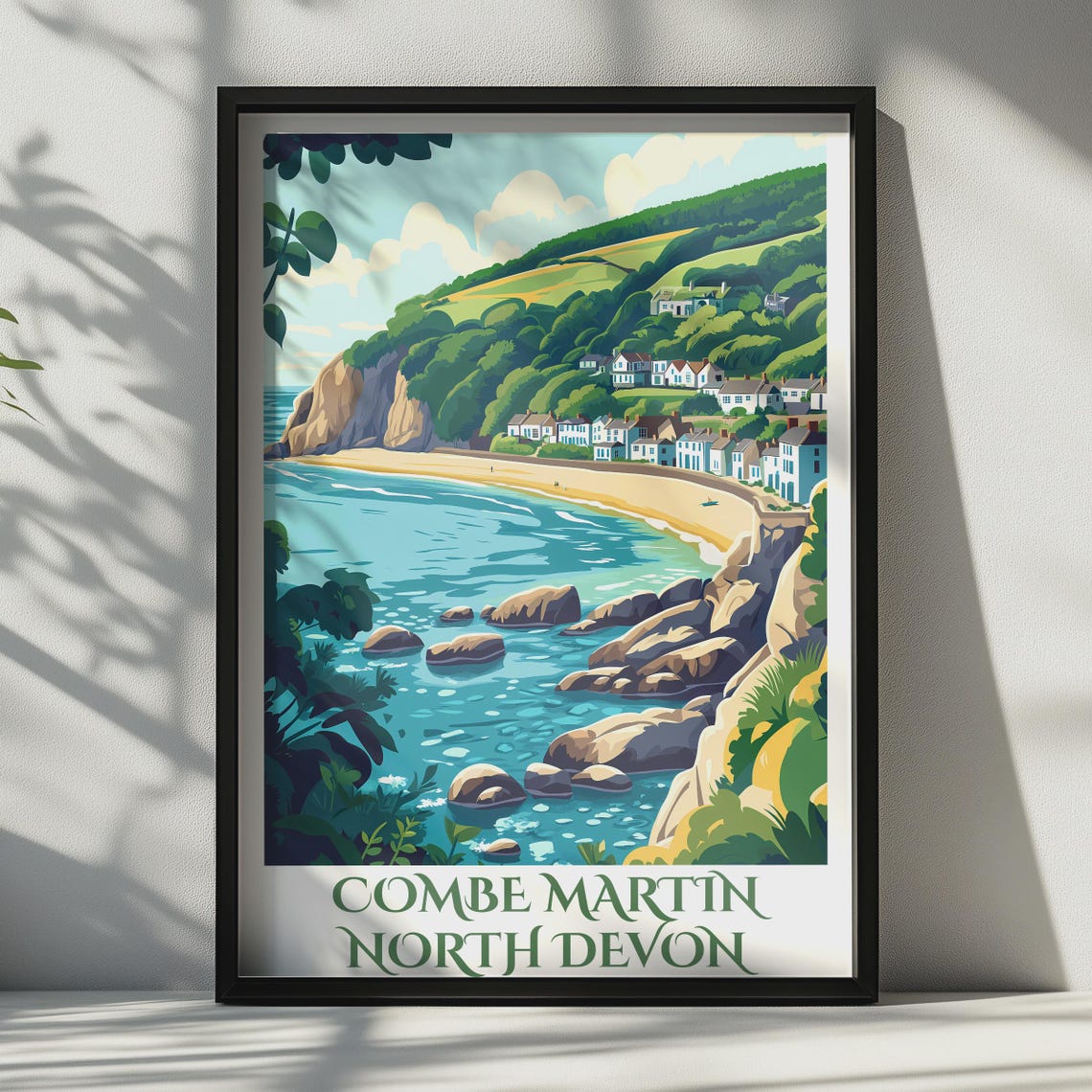 Combe Martin North Devon Coastal Village Beach Travel Poster