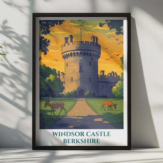 Windsor Castle Print Berkshire Travel Poster England Wall Art Vintage Style Uk