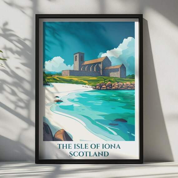 Isle Of Iona Scotland Travel Poster Scottish Island Abbey Wall Art Print