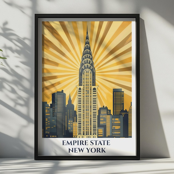 Empire State Building New York Art Deco Poster Nyc Skyline Gold Wall Print