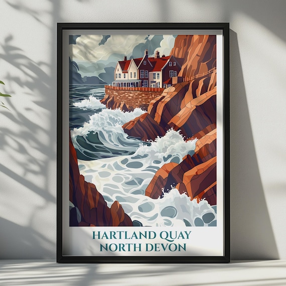 Hartland Quay North Devon Travel Poster Coastal Wall Art Cliffs Print