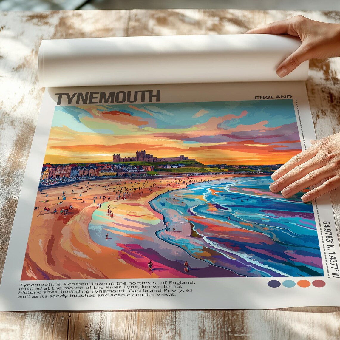 Tynemouth Beach Colorful Sunset England Coastal Town Travel Poster