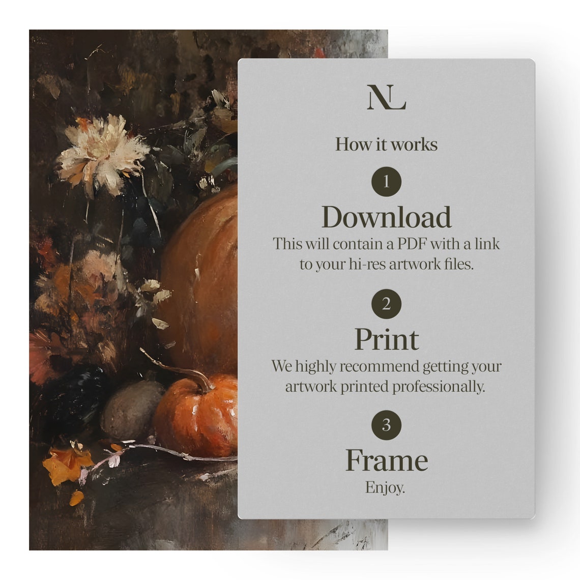 Black Cat With Pumpkins And Autumn Flowers Fall Still Life Poster - Image 3