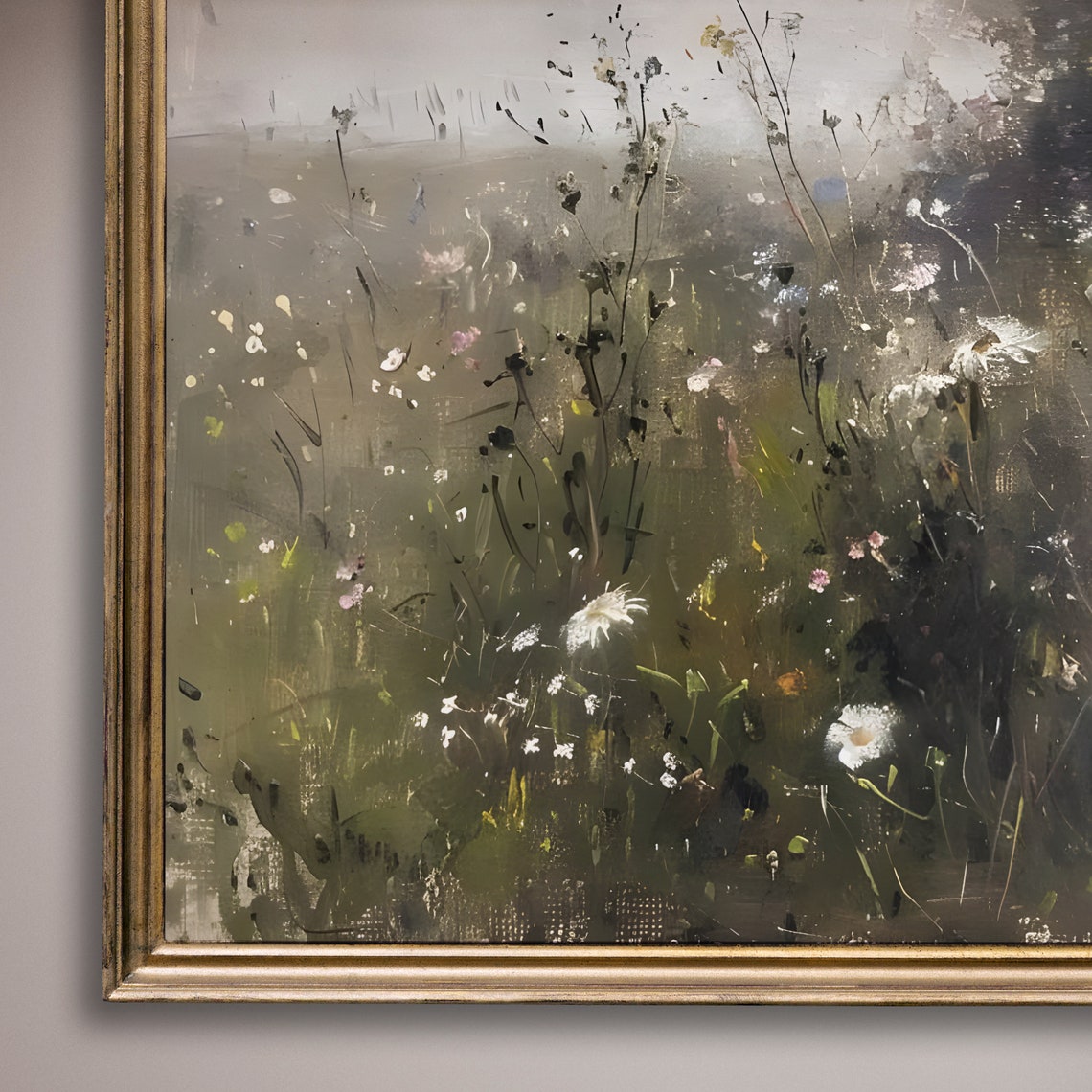 Wildflower Meadow With Daisies In Misty Green Impressionist Poster - Image 8
