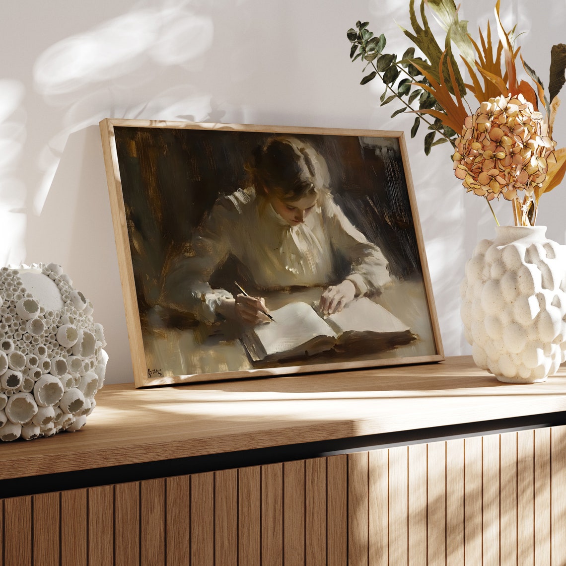 Woman Writing In Journal By Lamplight Victorian Study Painting Poster - Image 3