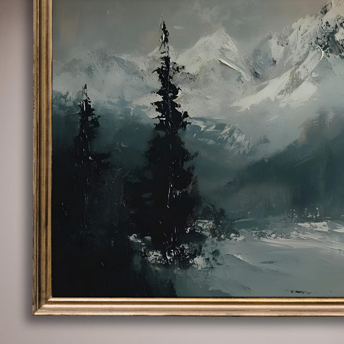 Snow Capped Mountain Peak With Dark Pine Trees Misty Winter Poster - Image 8