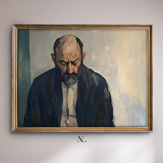 Wall Art Vintage Portrait Moody Home Decor Rustic Vintage Oil Painting Cosy Farmhouse Impressionist Print