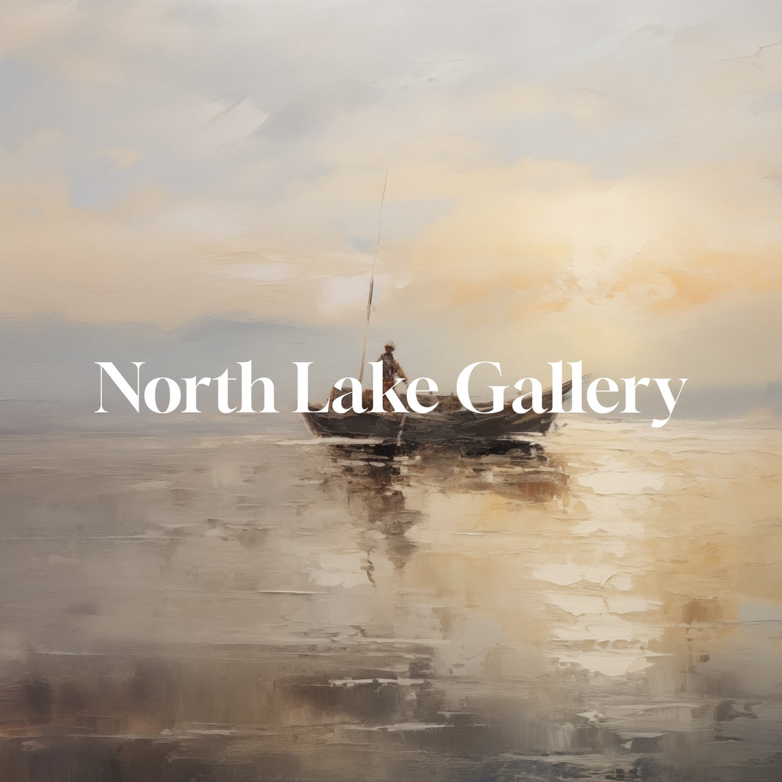 Fisherman In Small Boat On Calm Misty Sea Sunset Glow Poster - Image 4