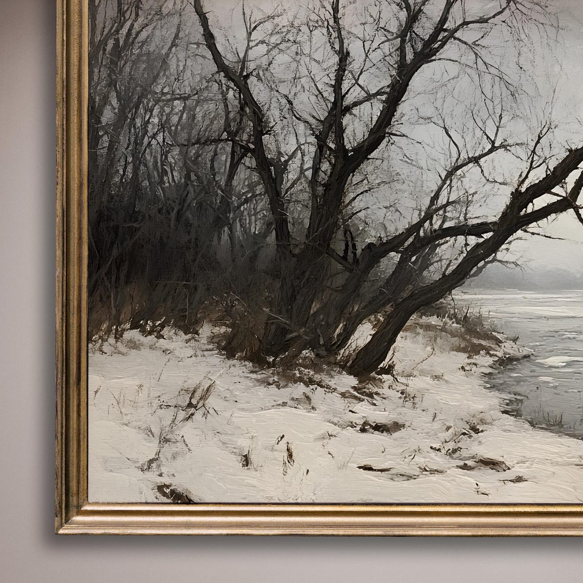 Frozen River With Bare Trees Winter Ice Landscape Painting Poster - Image 8
