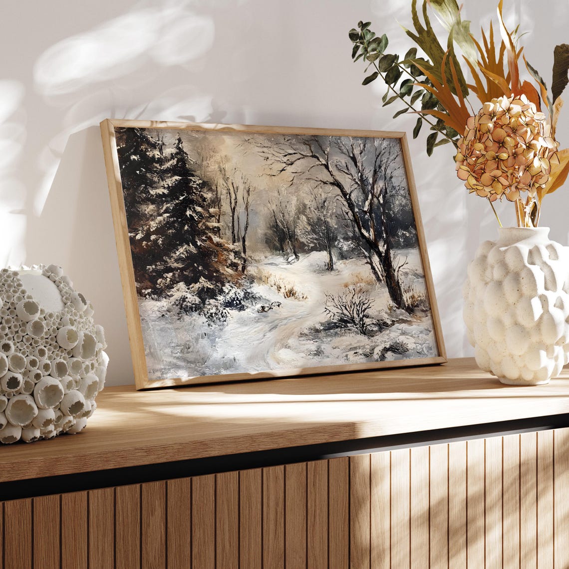 Snowy Winter Forest Path Snow Covered Trees Landscape Poster - Image 3