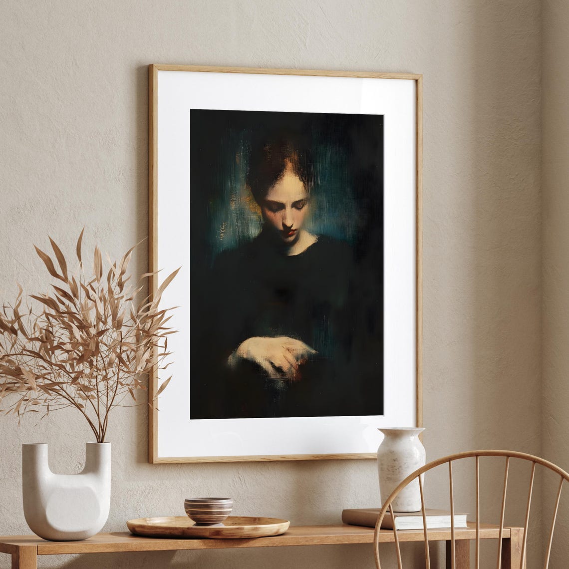 Thoughtful Woman Portrait In Darkness Chiaroscuro Moody Style Poster - Image 5
