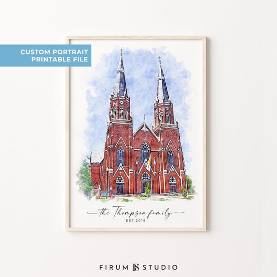 Wedding Venue Portrait Art Print, Anniversary Gift