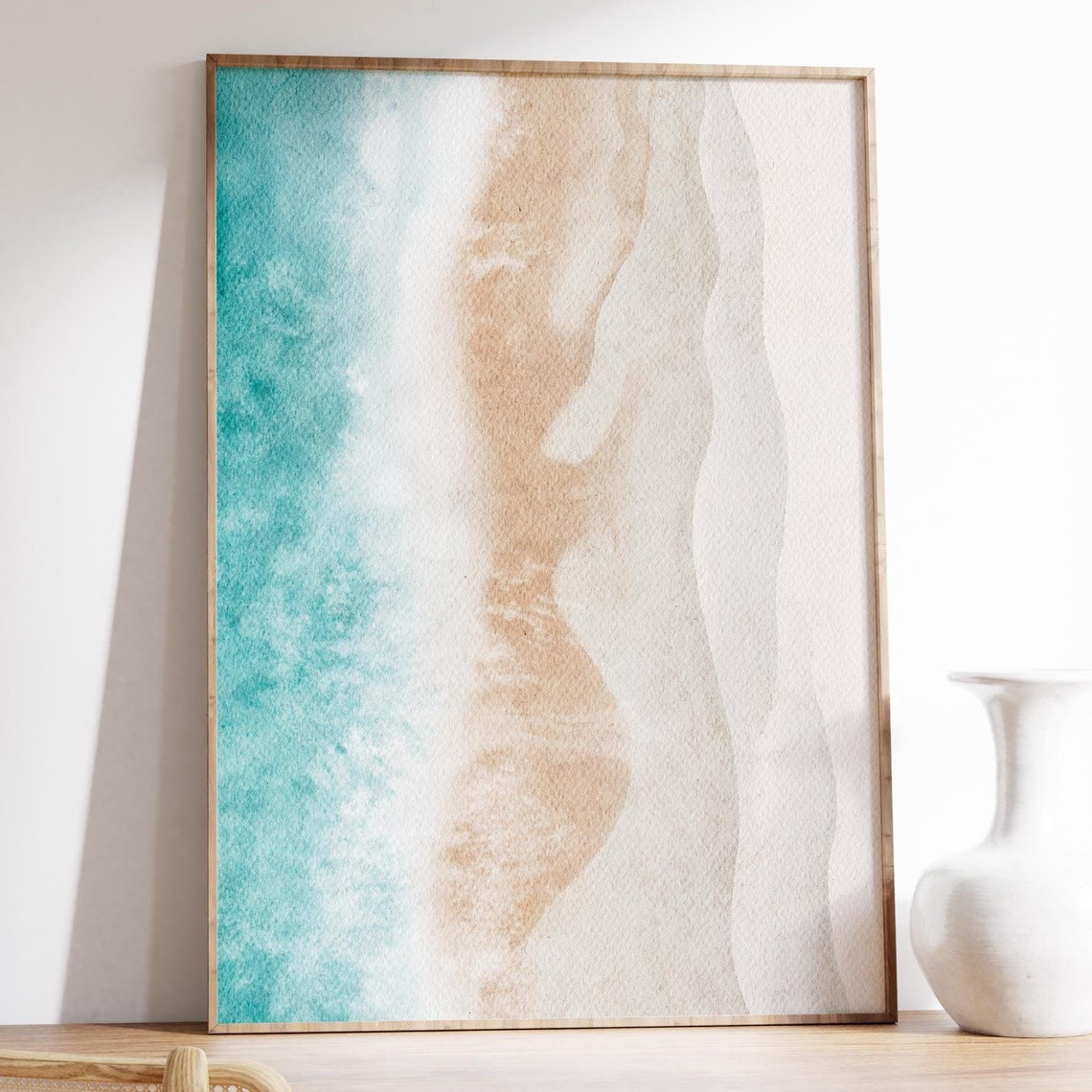 Turquoise Sea Waves Washing Over Sunlit Sandy Beach Scene Print