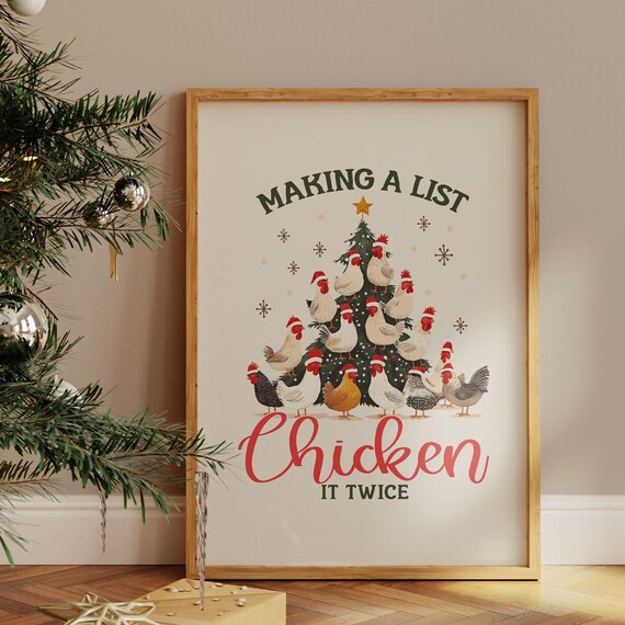 Making a List Chicken It Twice Funny Farm Chickens Christmas Poster