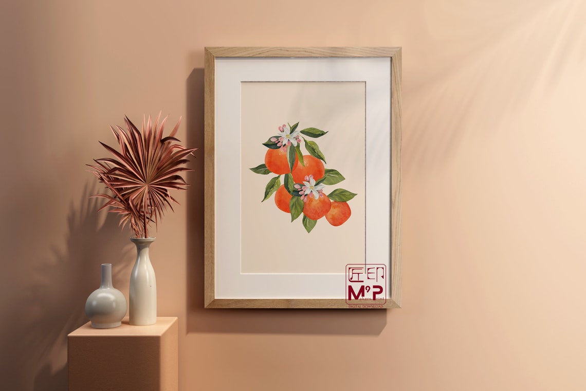 Fresh Orange Blossom Watercolor Citrus Fruit Botanical Art Poster