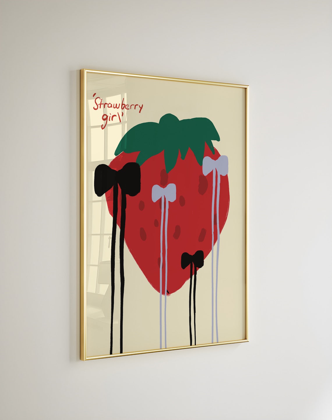 Strawberry Girl Red Fruit with Ribbon Bows Coquette Kitchen Poster - Image 2