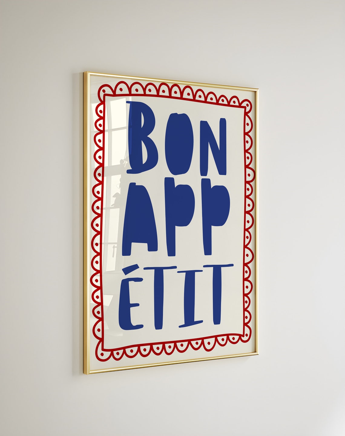 Bon Appetit Blue Typography With Red Scalloped Border Poster - Image 3