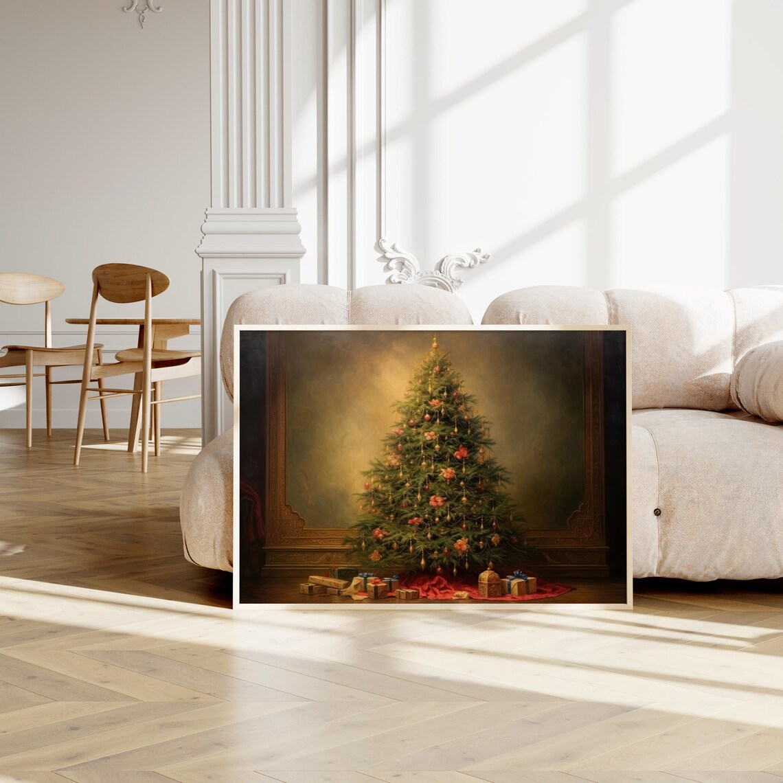 Elegant Christmas Tree With Gifts Warm Paneled Room Glow Poster - Image 3