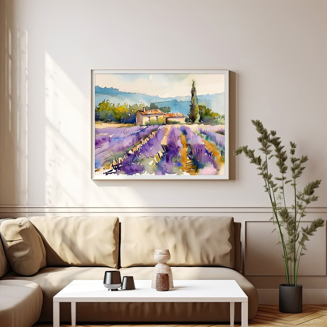 Provence Countryside Lavender Fields Watercolor Art Print - Image 4