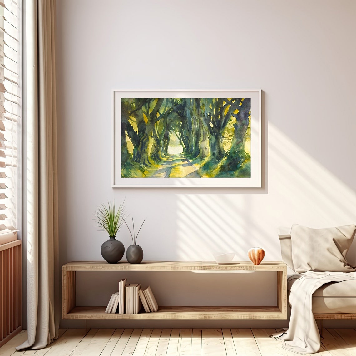 Dark Hedges Ireland Ancient Beech Tree Tunnel Watercolor Poster - Image 4