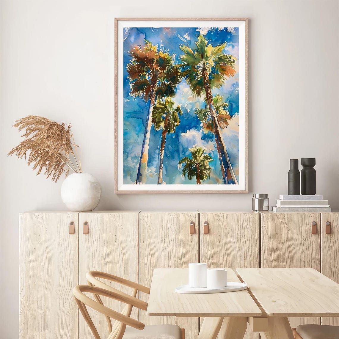 Palm Trees Reaching Into Bright Blue Sky Tropical Watercolor Poster - Image 5
