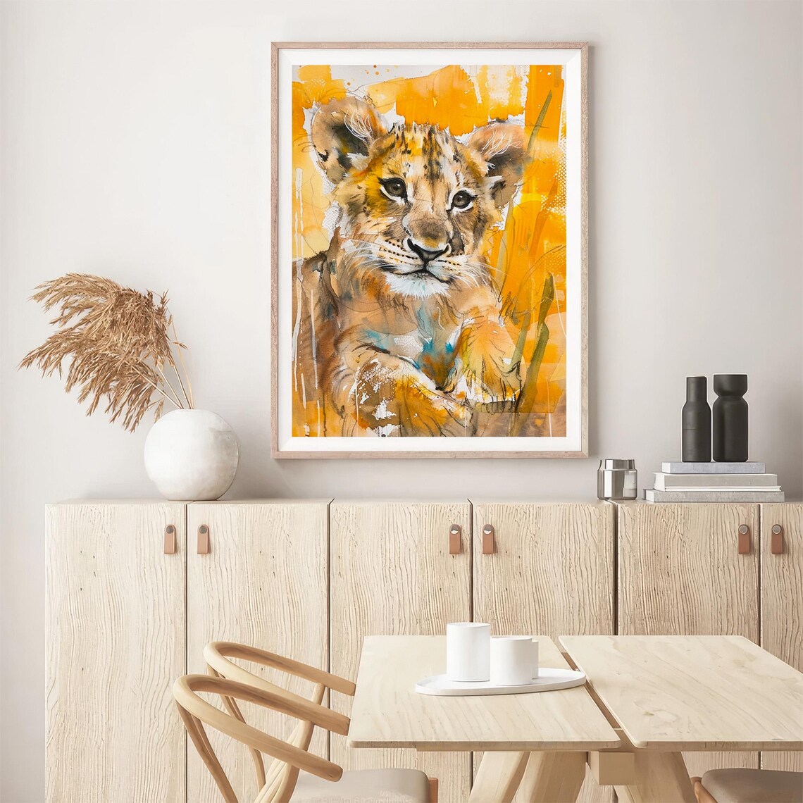 Lion Cub Watercolor Portrait Golden Safari Wildlife Nature Art Poster - Image 5