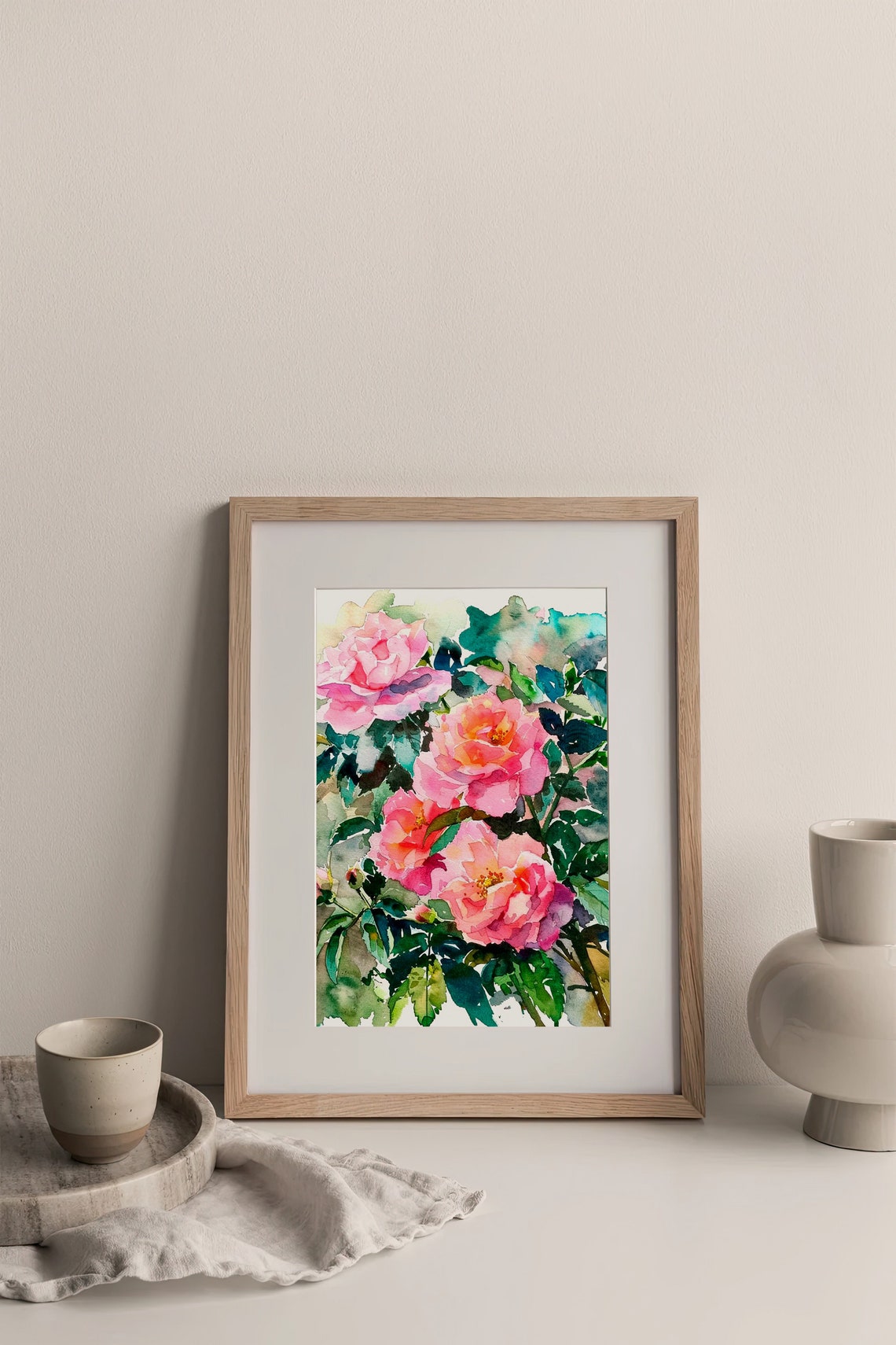 Pink Roses Watercolor Spring Floral Bouquet Garden Art Print - Image 4