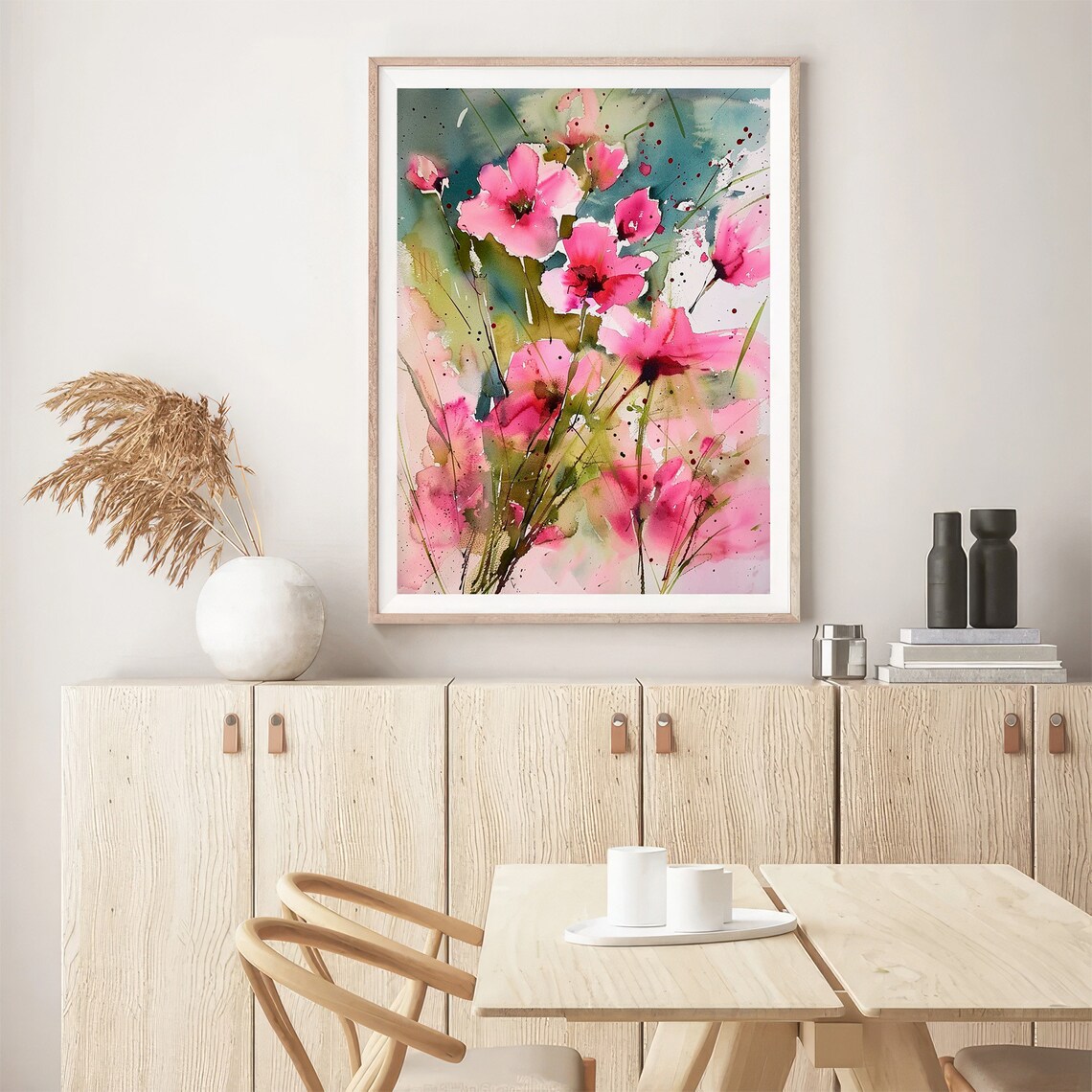 Pink Daisy Flowers Watercolor Abstract Wildflowers Modern Art Print - Image 5