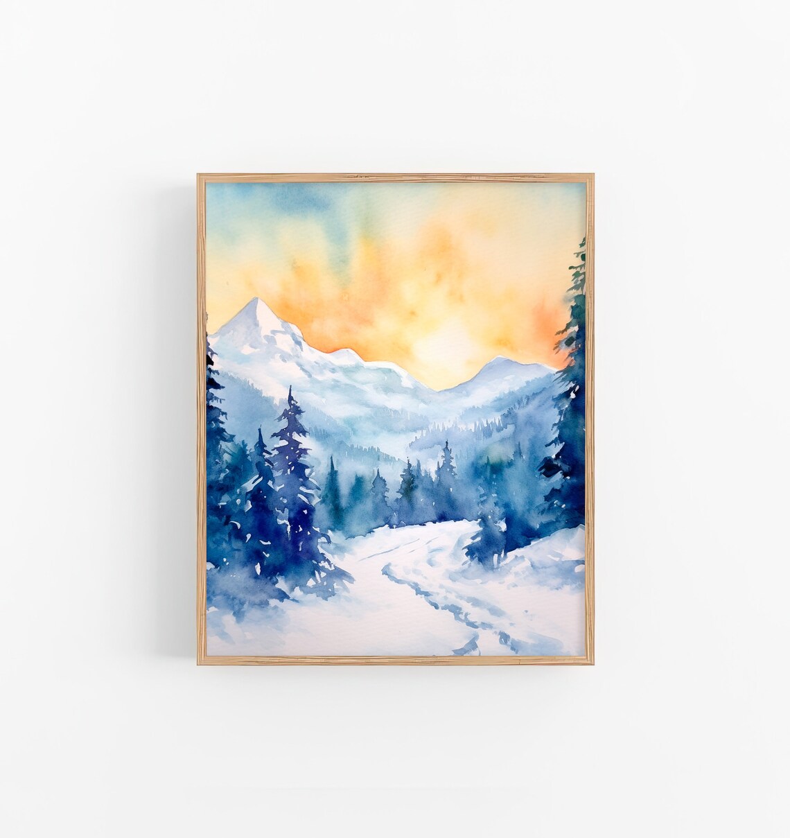 Steamboat Springs Snowy Peak Sunset Colorado Watercolor Poster