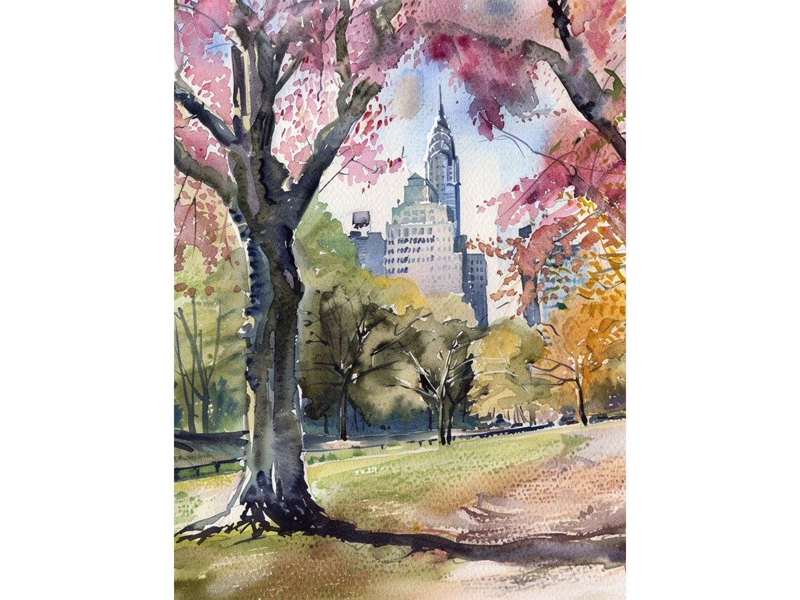 Central Park Watercolor Travel Art Poster