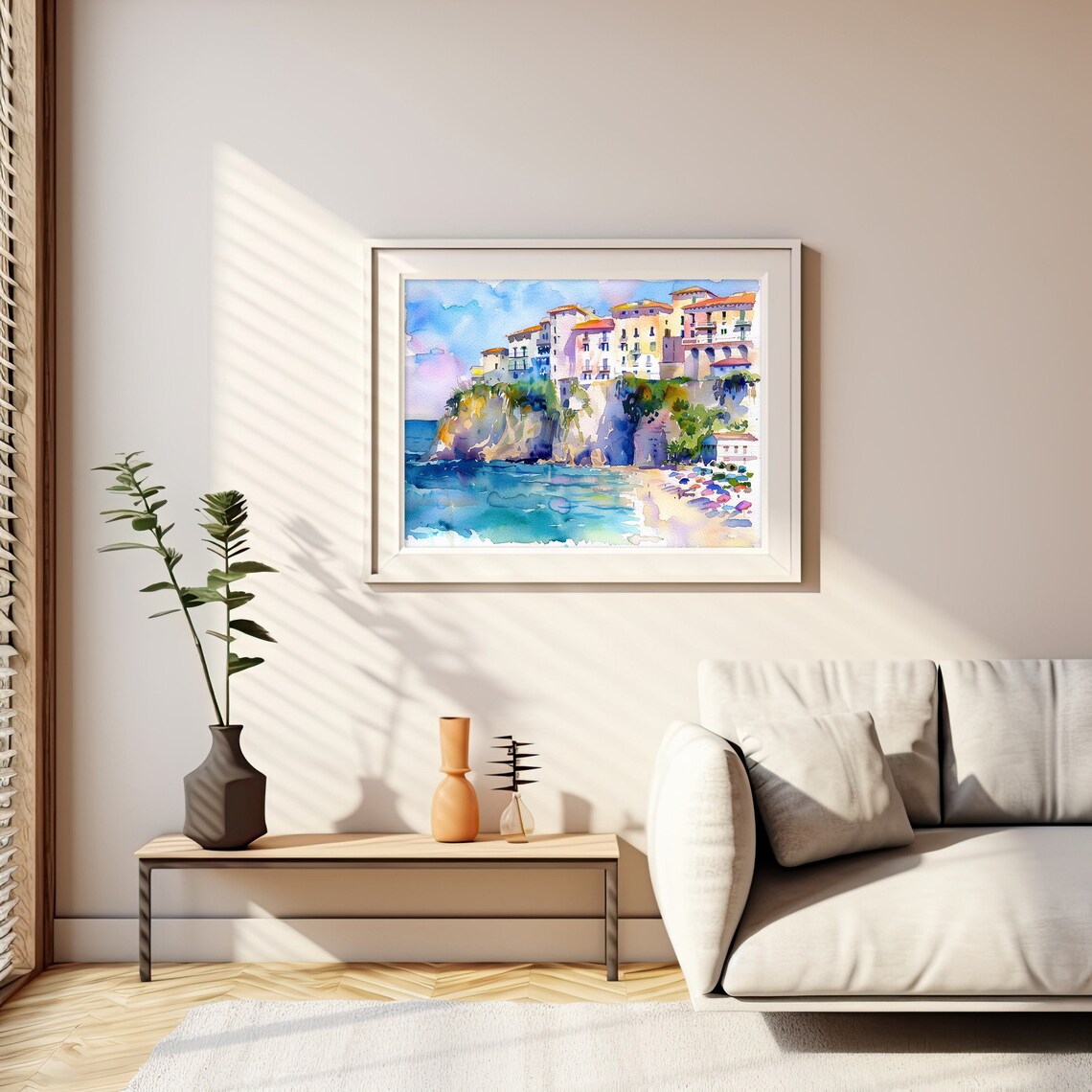Calabria Tropea Beach Watercolor Art Print, Italy - Image 2