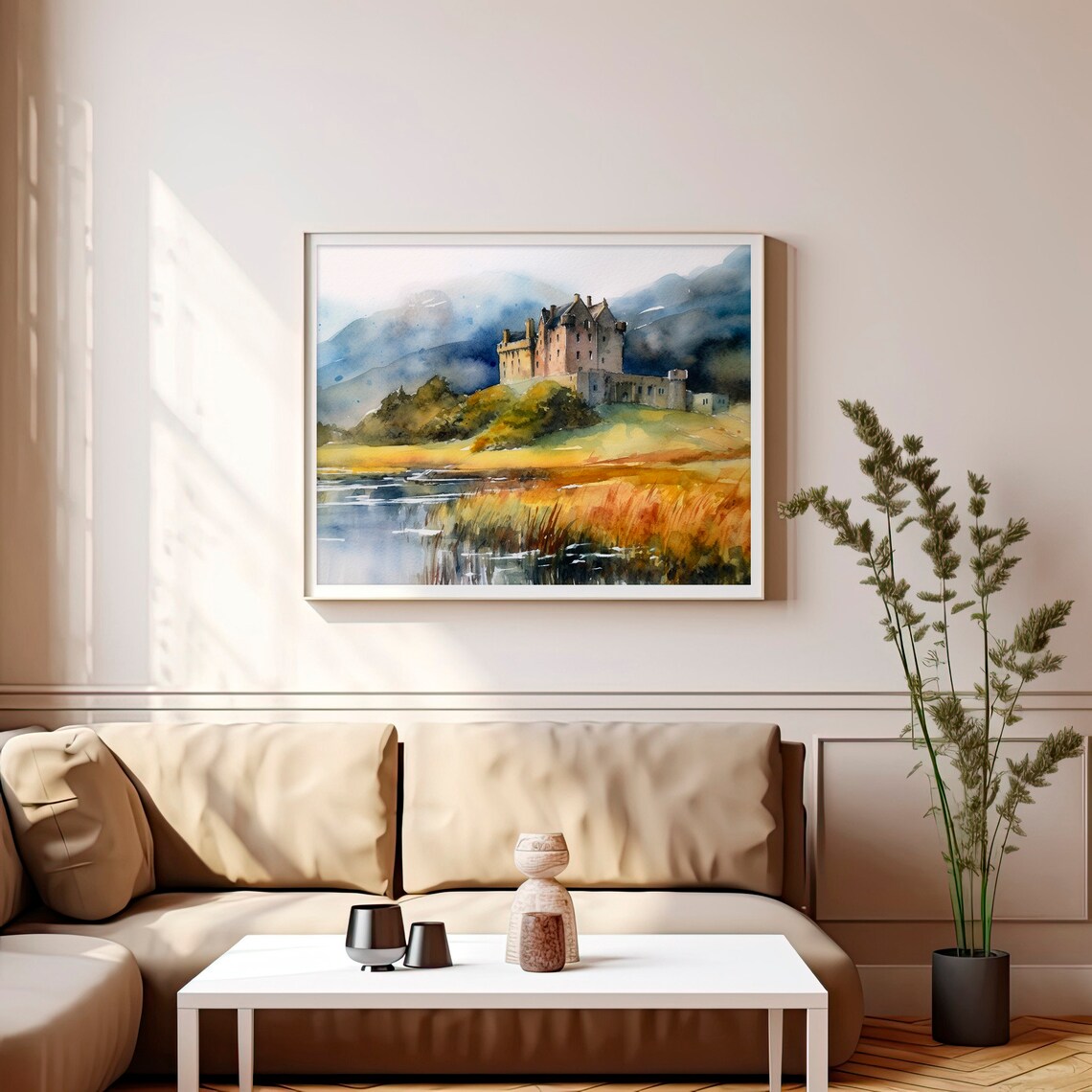 Stunning Kilchurn Castle Scottish Highlands Loch Watercolor Poster - Image 2