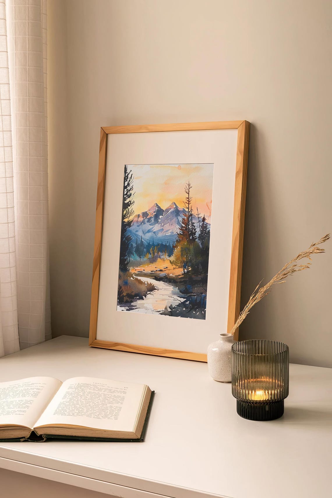Colorado Mountain Lake Sunrise Pine Forest Watercolor Poster Nature - Image 2