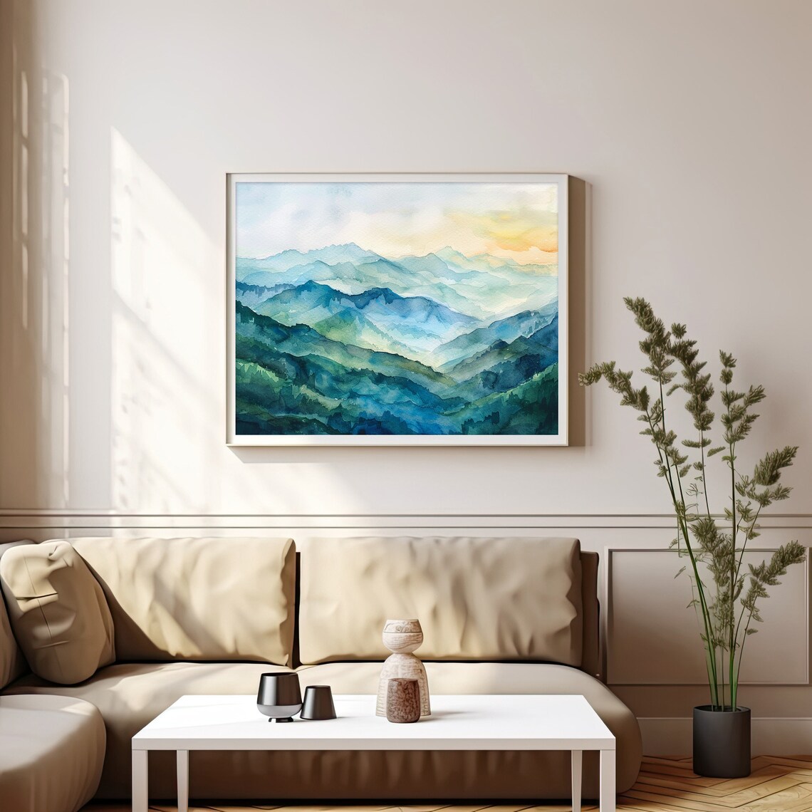 Blue Ridge Mountains Watercolor Foggy Forest Art Print - Image 4