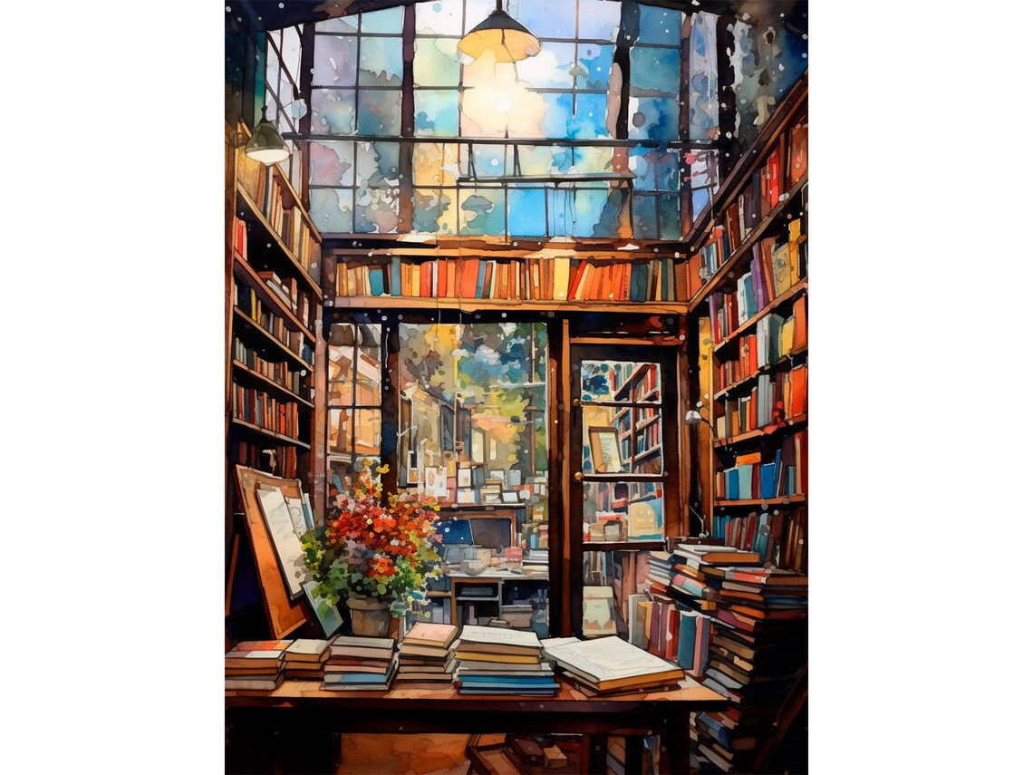 Bookstore Watercolor Painting, New York City Art Print