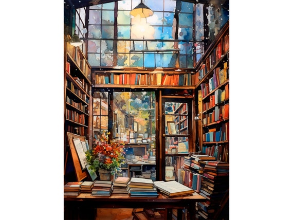 Bookstore Watercolor Painting, New York City Art Print