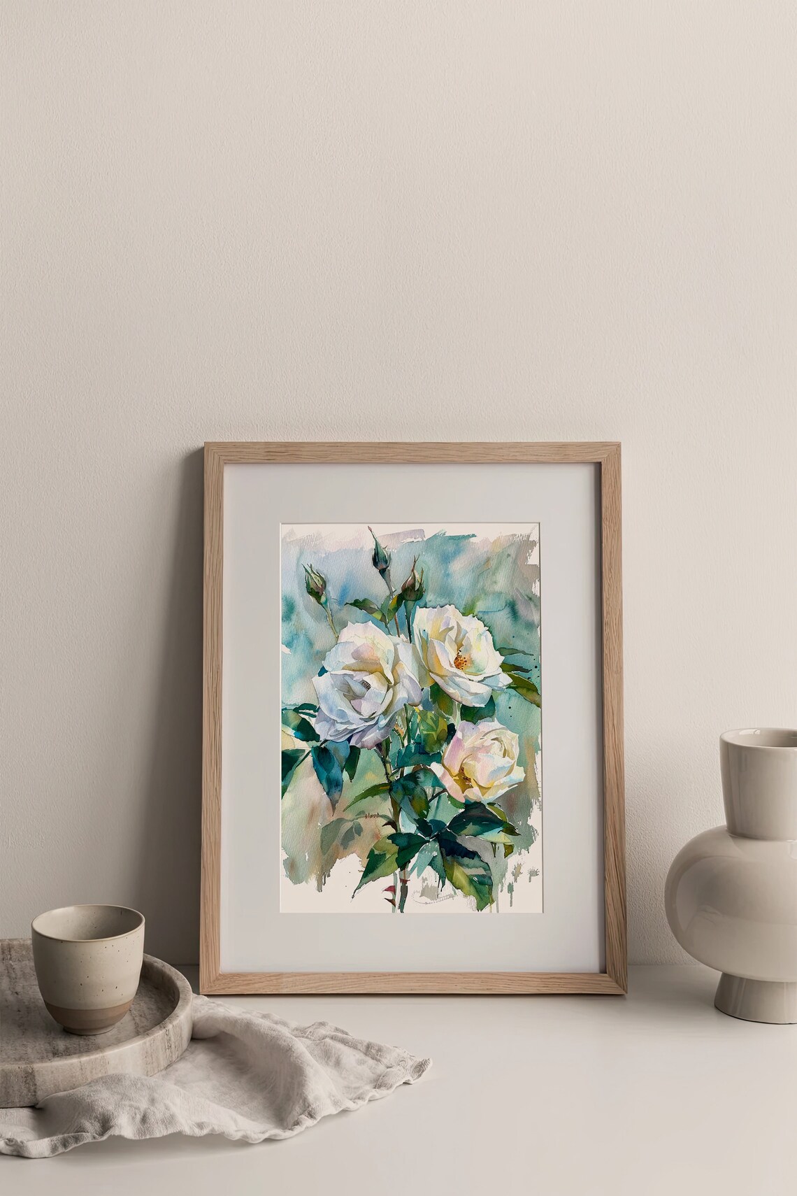 White Rose Watercolor Spring Gifts Wall Art Print - Image 3