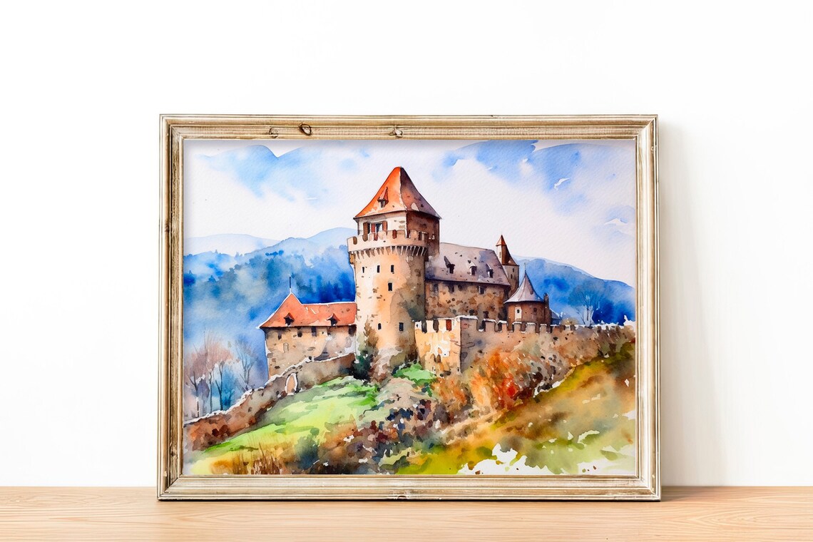 Castle of Kaysersberg France Stone Fortress Watercolor Poster