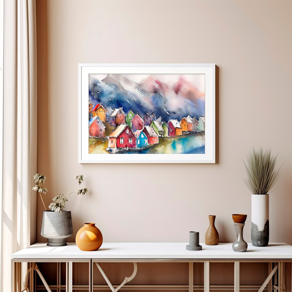 Nordic Fishing Village Colorful Scandinavian Houses Watercolor Poster - Image 4