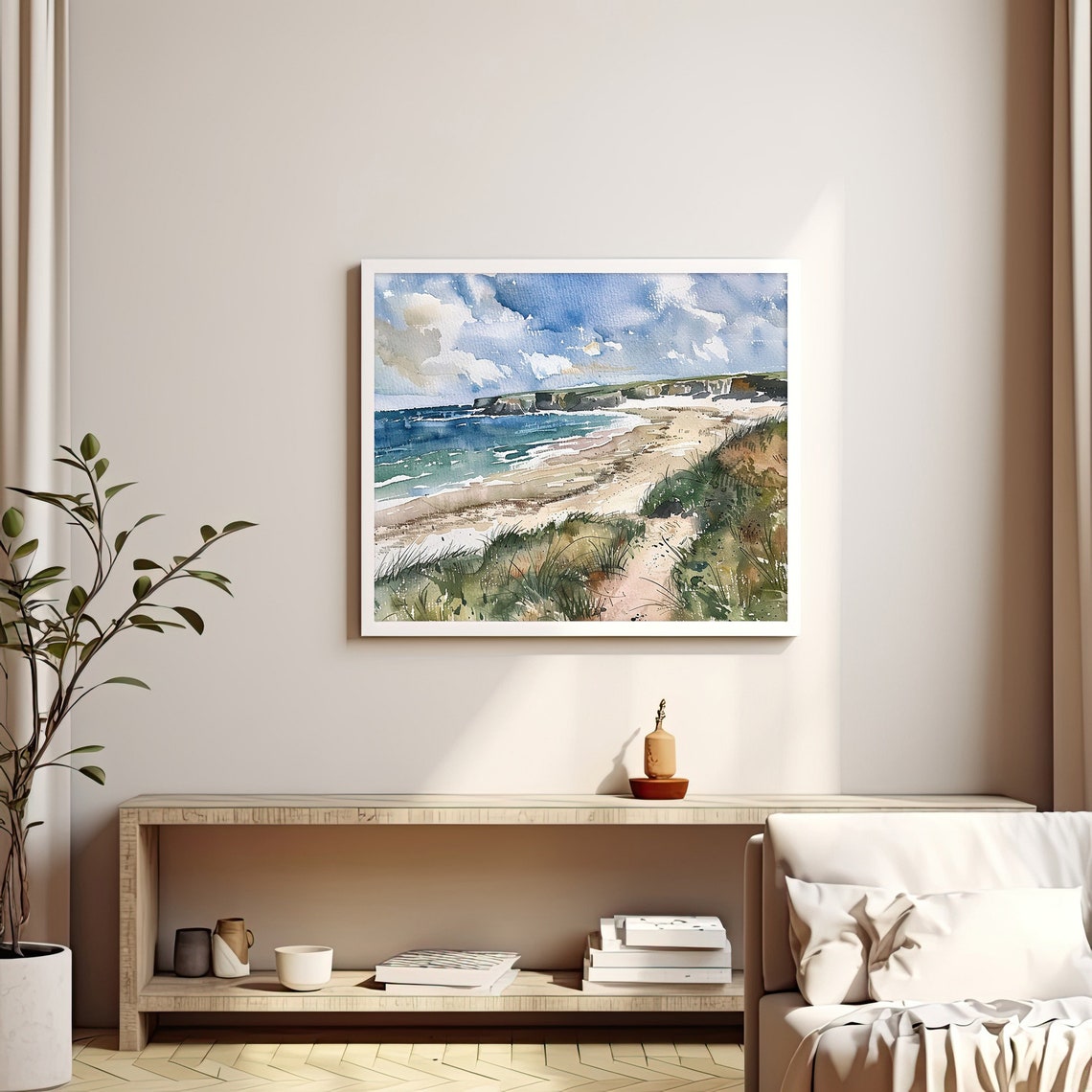 Stunning Cornwall Coastline Turquoise Waves Beach Watercolor Poster - Image 3
