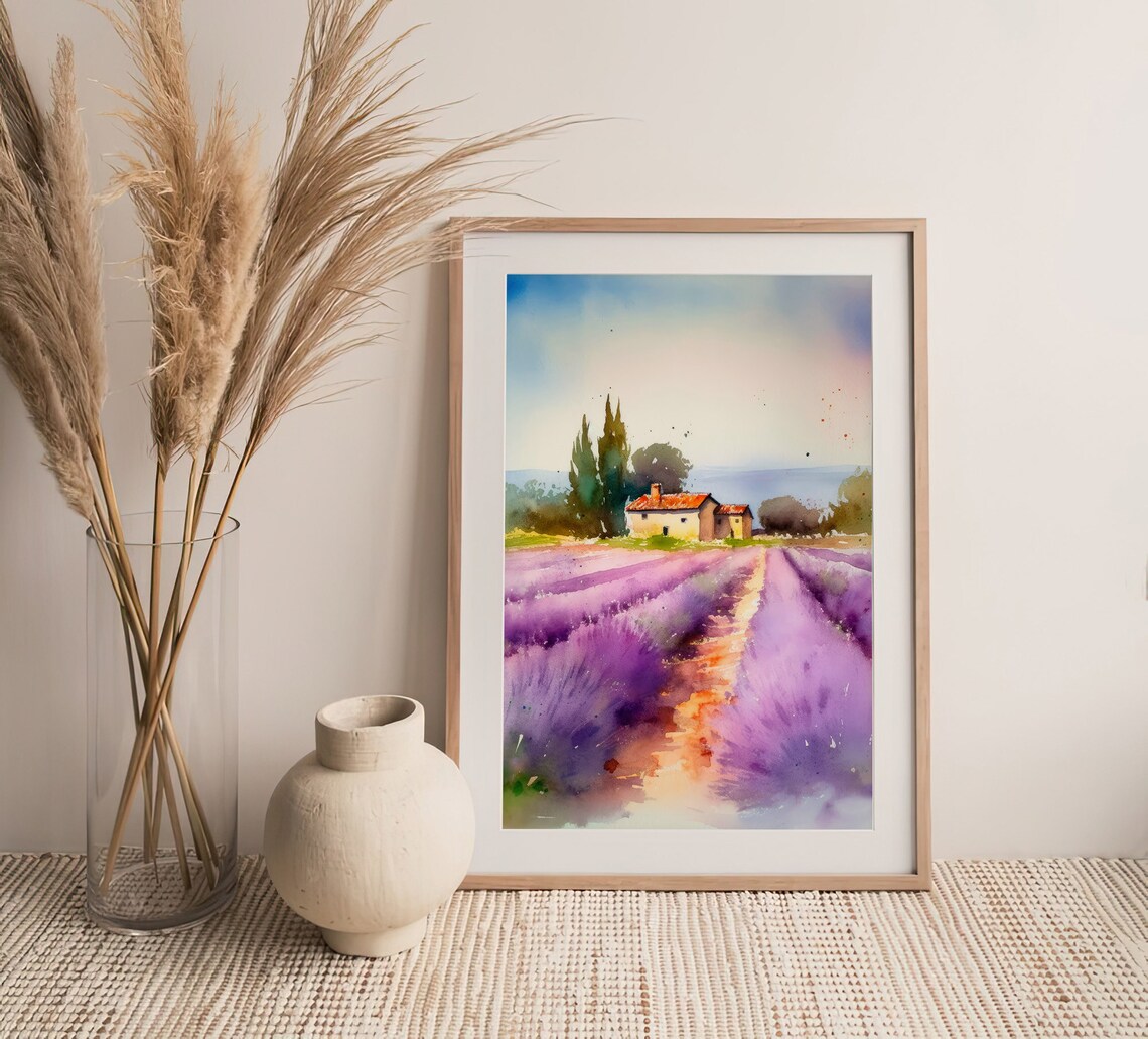 Provence Lavender Field Stone Farmhouse Watercolor France Poster - Image 4