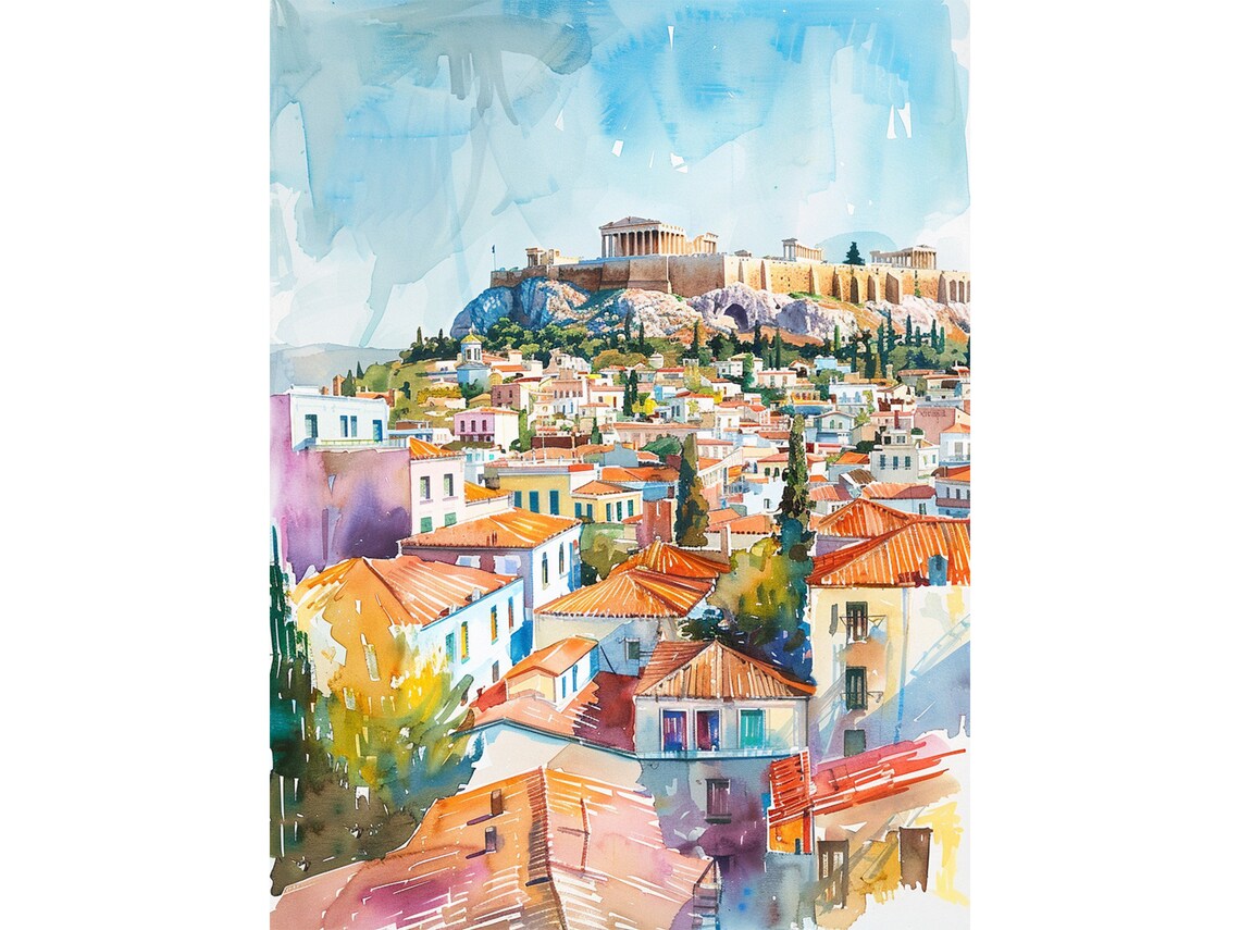 Athens Watercolor Art Print, Greece Travel Poster