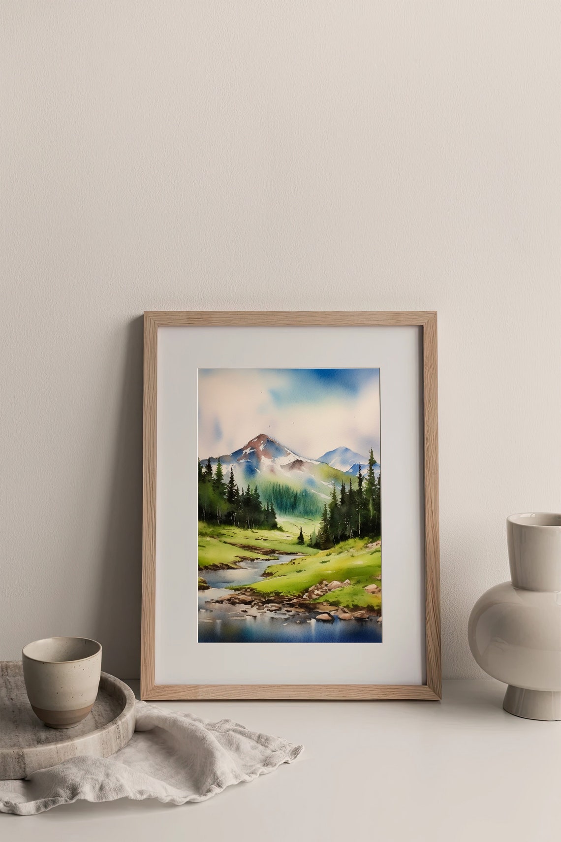 Maroon Bells Colorado Meadow Stream Watercolor Mountain Poster - Image 3