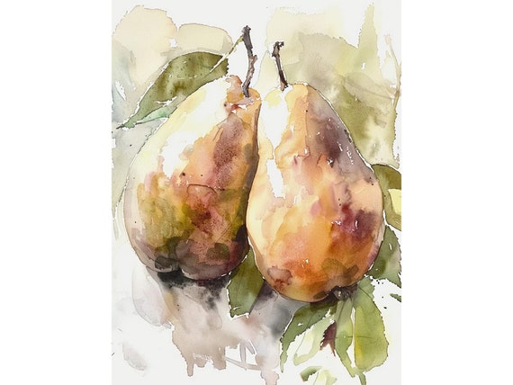 Pears Watercolor Painting Fruits Artwork Rustic Kitchen Wall Art Print Decor Mothers Day Gifts By Feelingprints