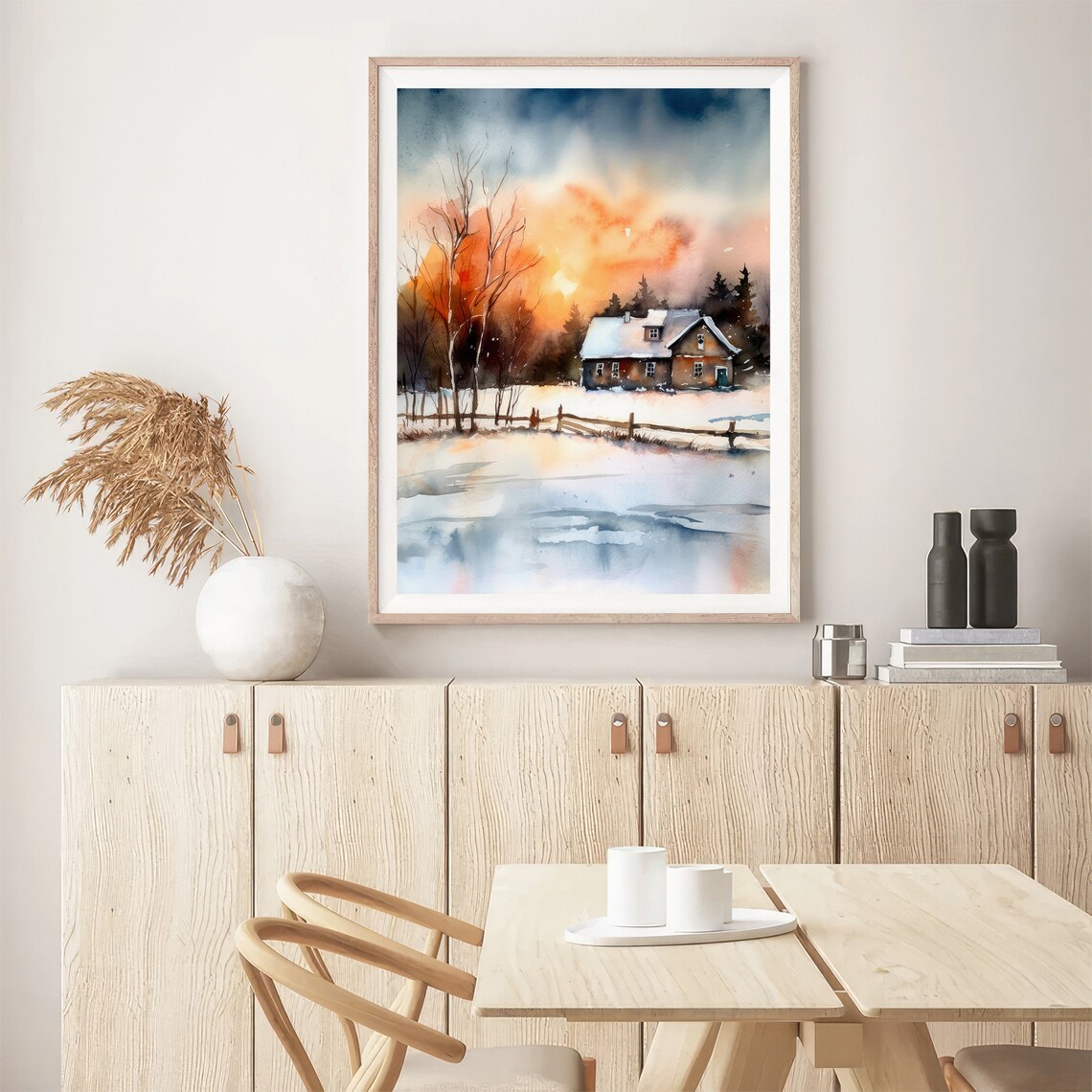Minnesota Watercolor Art Print, Winter Forest Cabin Scene - Image 5